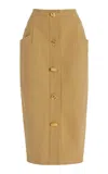 Francoise Bijou Button-front Cotton Pencil Skirt In Khaki
