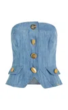 Francoise Bijou Buttoned Denim Strapless Vest In Blue