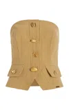 Francoise Bijou Buttoned Strapless Cotton Vest Top In Khaki