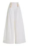 Francoise Bijou Cotton High-waist Wide-leg Pants In White