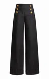Francoise Bijou Couture Buttoned Cotton Pants In Dark Wash