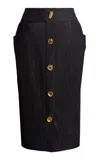 Francoise Bijou Couture Buttoned Cotton Skirt In Dark Wash