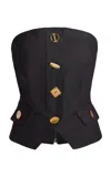 Francoise Bijou Couture Buttoned Cotton Top In Dark Wash