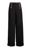Francoise Bijou Couture Buttoned Wool Pants In Black