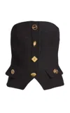 Francoise Bijou Couture Buttoned Wool Top In Black