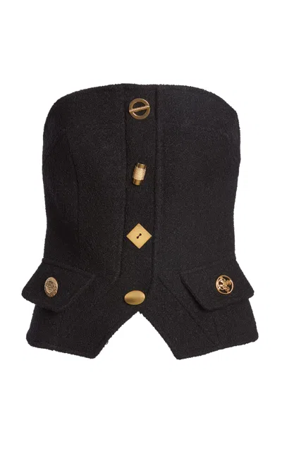 Francoise Bijou Couture Buttoned Wool Top In Black