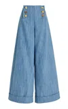 Francoise Bijou Denim High-waist Wide-leg Pants In Blue