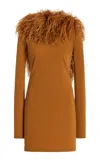 Francoise Bonnie Feather-embellished Mini Dress In Brown