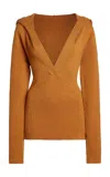 Francoise Cara Hooded Soft Wool Top In Tan