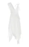 Francoise Carine Assymetic Ruffled Lace Midi Dress In White