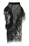 Francoise Carine Ruffled Lace Midi Skirt In Black