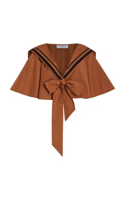 Francoise Coco Oversized Cotton Cropped Sailor Top In Brown