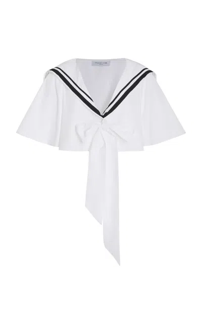 Francoise Coco Oversized Cotton Cropped Sailor Top In White