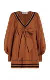 Francoise Coco Puff Sleeve Cotton Mini Sailor Dress In Brown