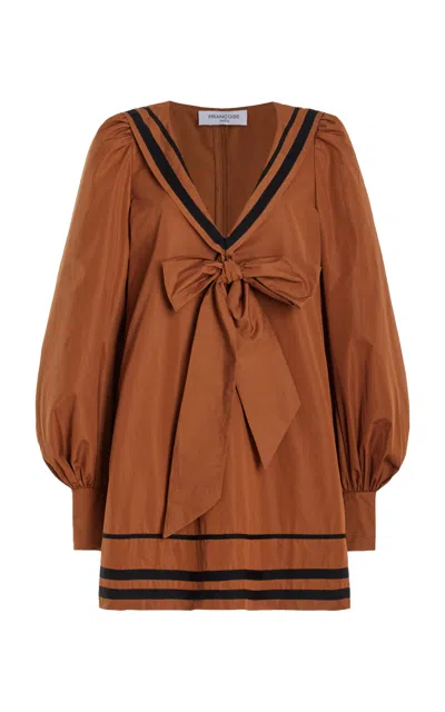 Francoise Coco Puff Sleeve Cotton Mini Sailor Dress In Brown
