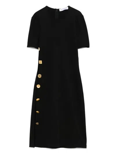 Francoise Decorative-button Midi Dress In Black