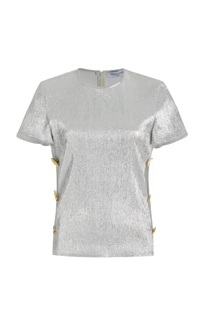 Francoise Exclusive Emanuelle Buttoned Lamé Top In Silver