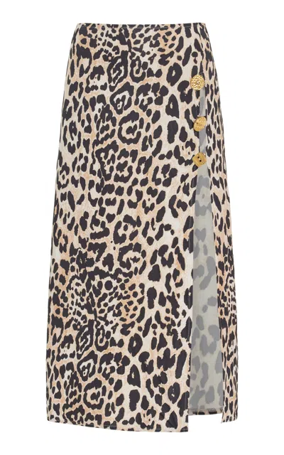 Francoise Emanuelle Buttoned Leopard-print Midi Skirt In Animal