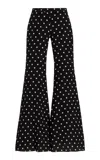 Francoise Exclusive Catherine Polka-dot Deadstock Silk Crepe Flared Pants In Black,white