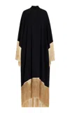 Francoise Exclusive Farrah Fringed Deadstock Crepe Caftan In Black