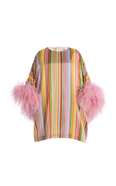 Francoise Françoise Exclusive La Isla Daisy Feather-trimmed Silk Caftan In Multi