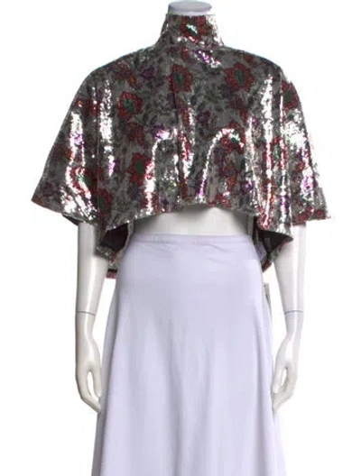 Pre-owned Francoise Floral Print Mock Neck Top In Multi