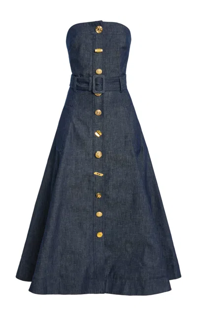 Francoise Françoise Gina Cotton Denim Midi Dress In Dark Wash