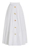 Francoise Joe Buttoned Cotton Midi Skirt In White