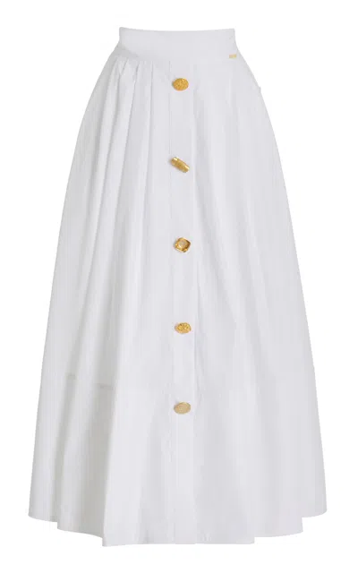 Francoise Joe Buttoned Cotton Midi Skirt In White