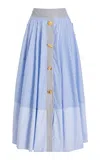Francoise Joe Buttoned Striped Cotton Midi Skirt