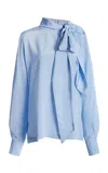 Francoise Johanna Ribbon Neck Tie Silk Top In Blue