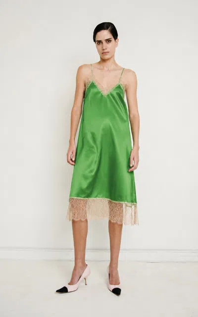 Francoise Françoise Layla Silk Midi Slip Dress In Green