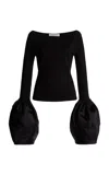 Francoise Lexi Bouffante Sleeve Cotton Top In Black