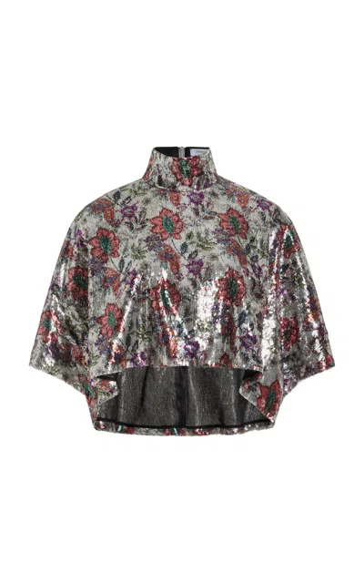 Francoise Lila Floral-sequined Cropped Top In Multi