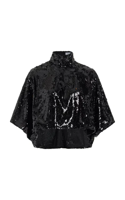 Francoise Lila Sequined Cropped Top In Black
