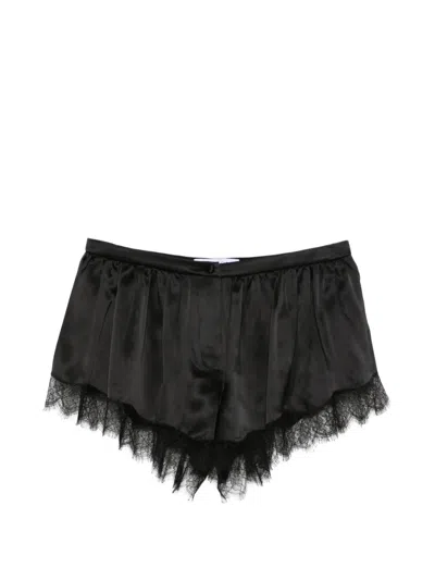 Francoise Lisette Lace-trimmed Silk-satin Shorts In Black