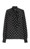 Francoise Lucie Tie-neck Polka-dot Silk Top In Black,white