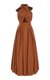 Francoise Marilyn Cutout Cotton Midi Wrap Dress In Brown
