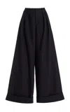 Francoise Mila Pleated Cotton Wide-leg Pants In Black