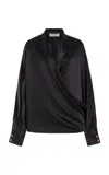 Francoise Mila Wrap-front Silk Shirt In Black