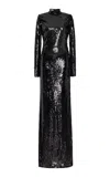 Francoise Mireille Sequined High-neck Maxi Dress In Black
