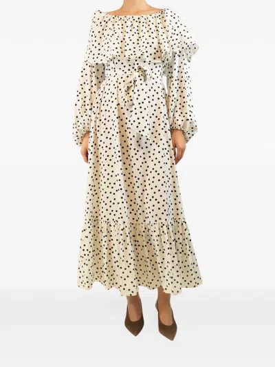 Pre-owned Francoise Off-shoulder Polka-dot Maxi Dress In White