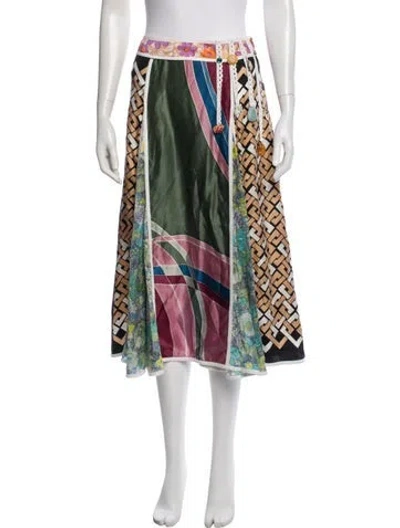 Pre-owned Francoise Patterned Midi Length Skirt In Green
