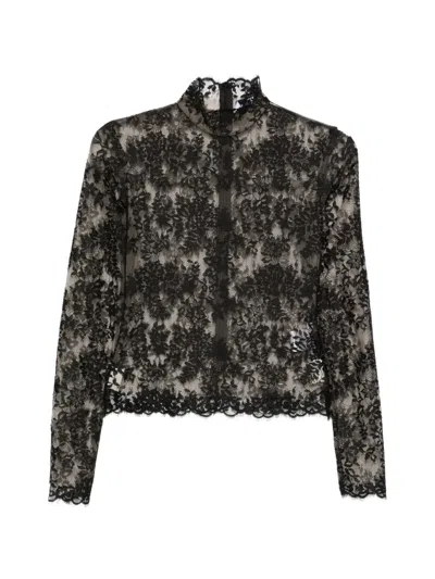 Francoise Paulina Floral-lace High-neck Top In Black