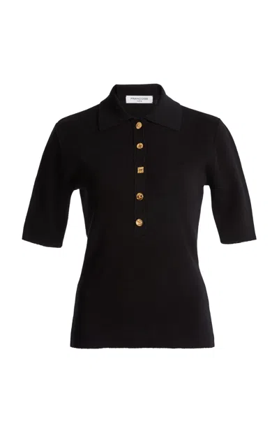 Francoise Pia Soft Wool Polo In Black