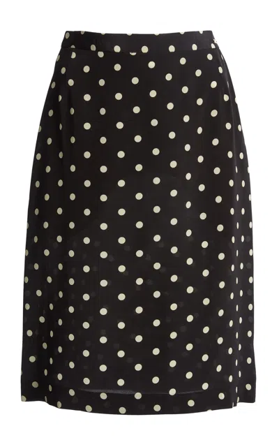 Francoise Poppy Silk Crepe Skirt In Black,white