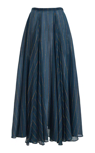 Francoise Françoise Savannah Cotton-silk Maxi Skirt In Blue