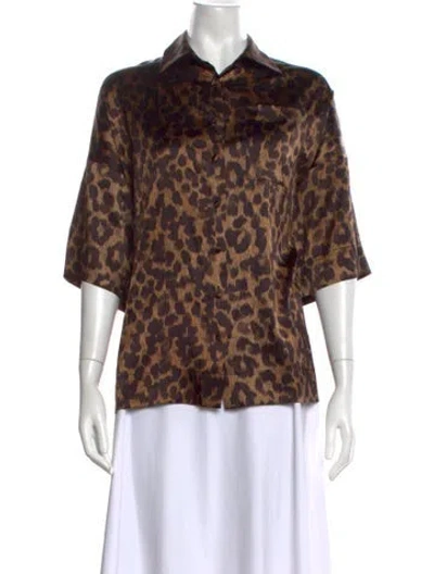 Pre-owned Francoise Silk Animal Print Top In Brown