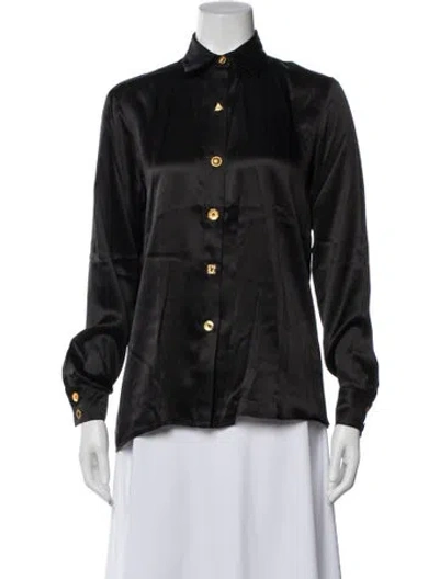 Pre-owned Francoise Silk Long Sleeve Blouse W/ Tags In Black