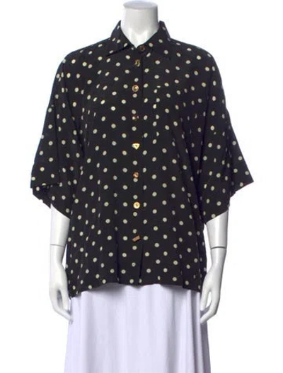 Pre-owned Francoise Silk Polka Dot Print Top In Black